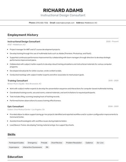 Instructional Design Consultant Resume