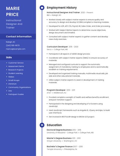 Instructional Designer And Trainer Resume