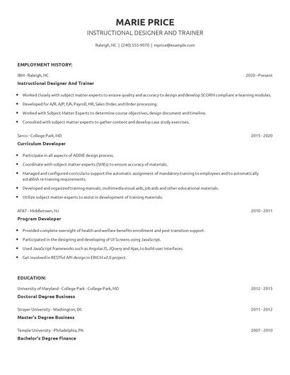 Instructional Designer And Trainer Resume