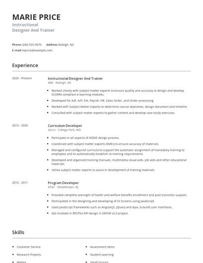 Instructional Designer And Trainer Resume