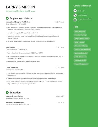 Instructional Designer And Trainer Resume