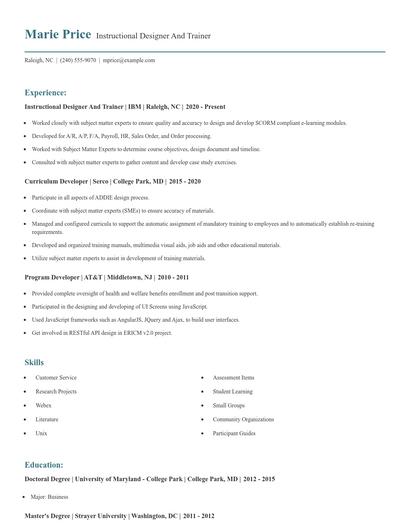 Instructional Designer And Trainer Resume