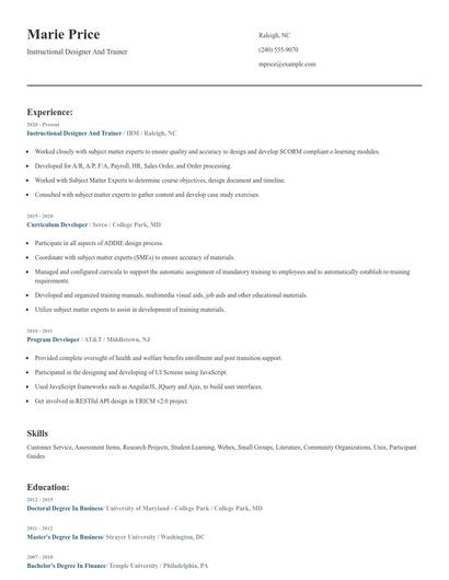 Instructional Designer And Trainer Resume