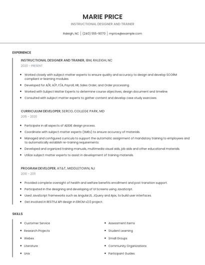 Instructional Designer And Trainer Resume