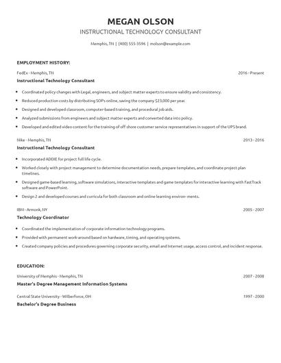Instructional Technology Consultant Resume