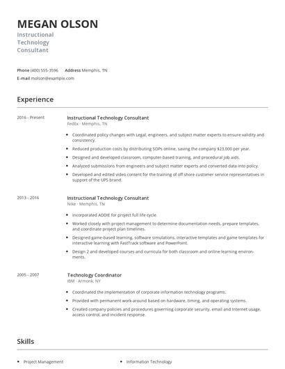 Instructional Technology Consultant Resume
