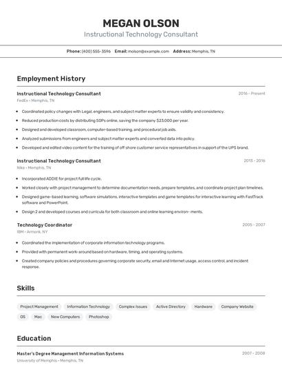 Instructional Technology Consultant Resume