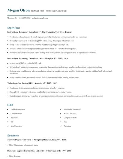Instructional Technology Consultant Resume