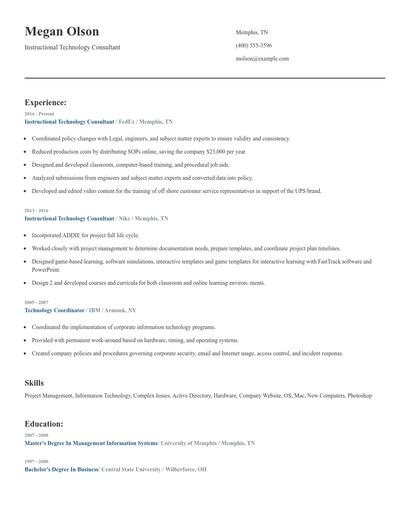 Instructional Technology Consultant Resume