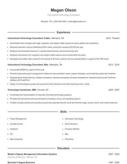 Instructional Technology Consultant Resume
