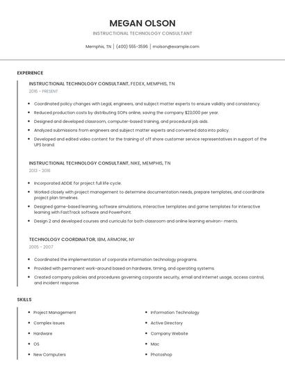 Instructional Technology Consultant Resume