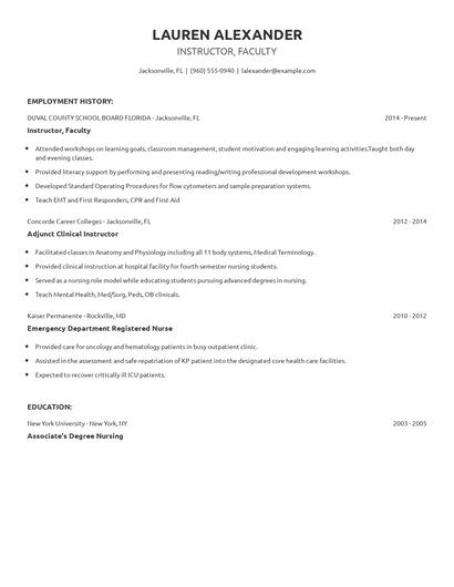 Instructor, Faculty Resume