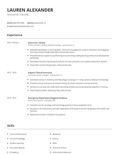 Instructor, Faculty Resume