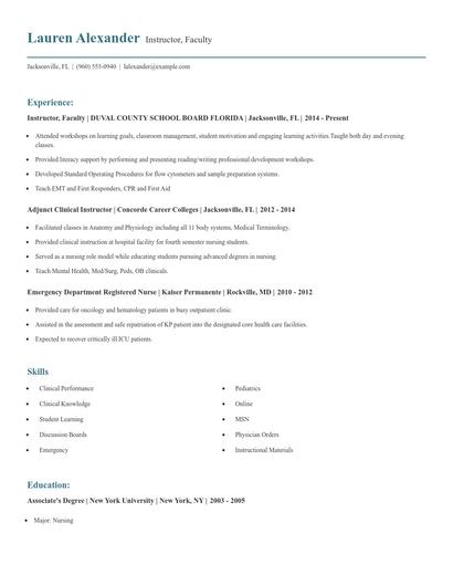 Instructor, Faculty Resume