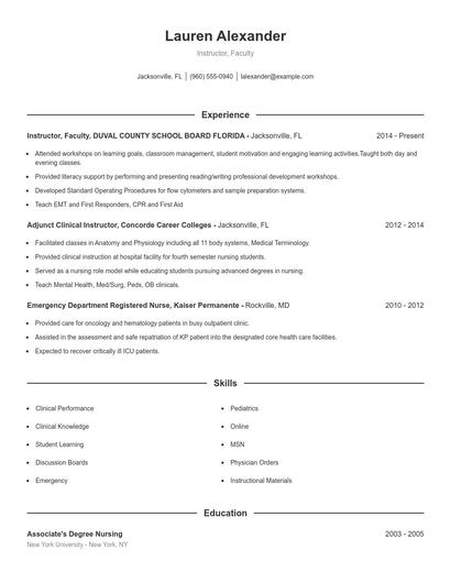 Instructor, Faculty Resume
