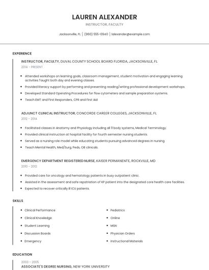 Instructor, Faculty Resume