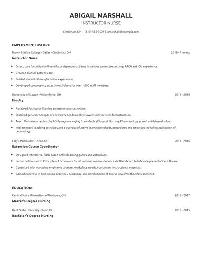 Instructor Nurse Resume