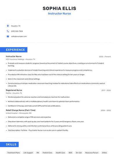 Instructor Nurse Resume