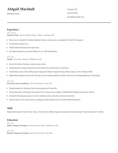 Instructor Nurse Resume