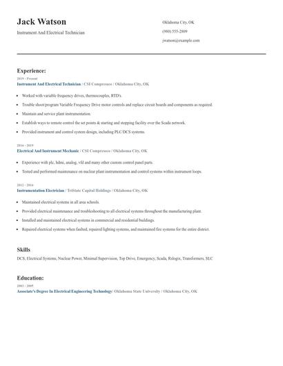 Instrument And Electrical Technician Resume