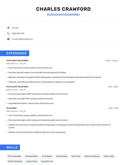 Instrument Assembler Resume