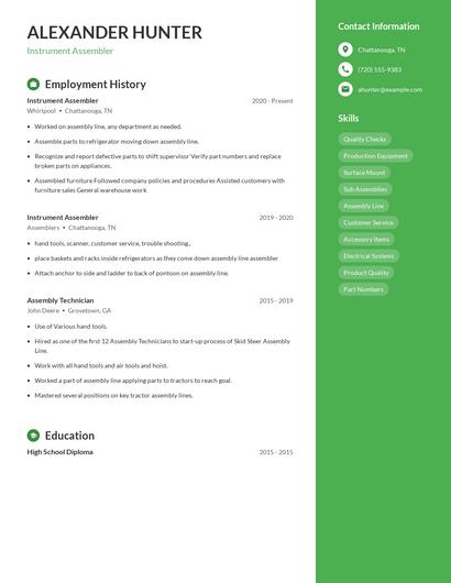 Instrument Assembler Resume