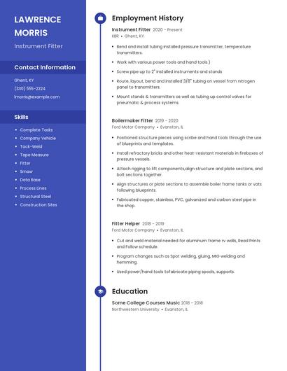 Instrument Fitter Resume