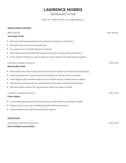 Instrument Fitter Resume
