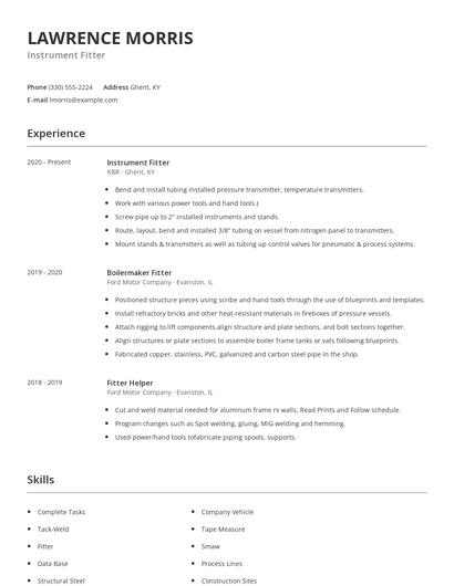 Instrument Fitter Resume