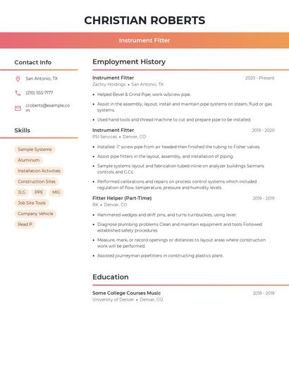 Instrument Fitter Resume