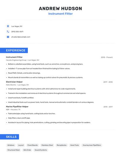 Instrument Fitter Resume