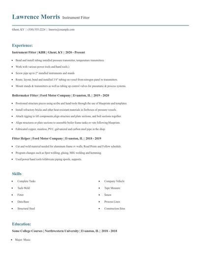 Instrument Fitter Resume