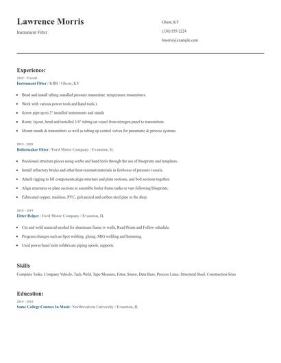 Instrument Fitter Resume