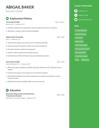 Instrument Installer Resume
