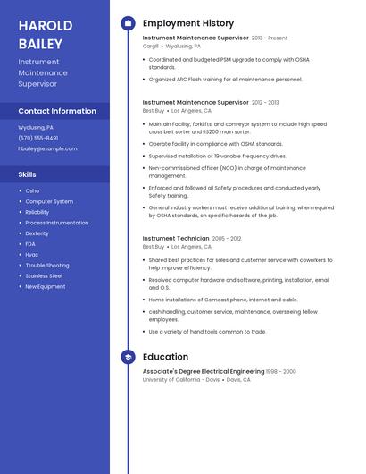 Instrument Maintenance Supervisor Resume