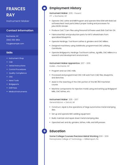 Instrument Maker Resume