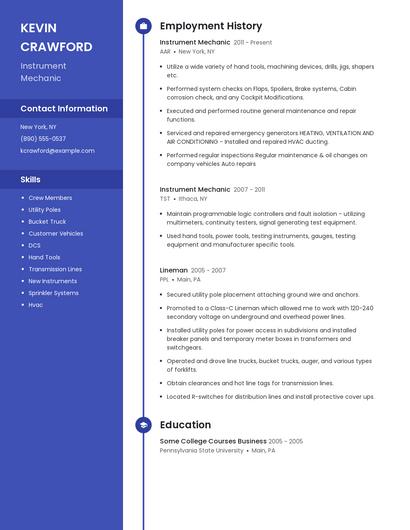 Instrument Mechanic Resume