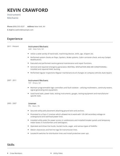 Instrument Mechanic Resume