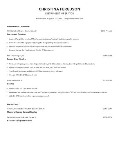 Instrument Operator Resume