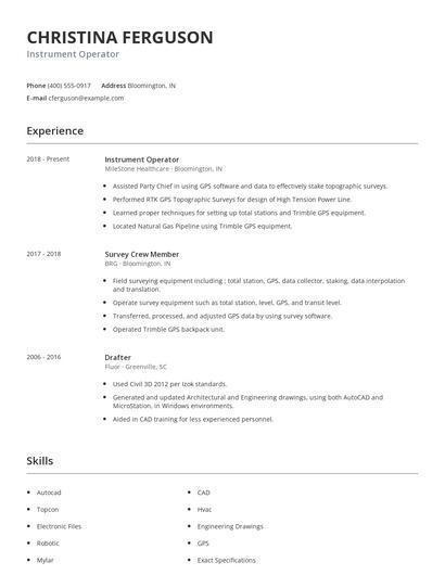Instrument Operator Resume