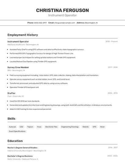 Instrument Operator Resume