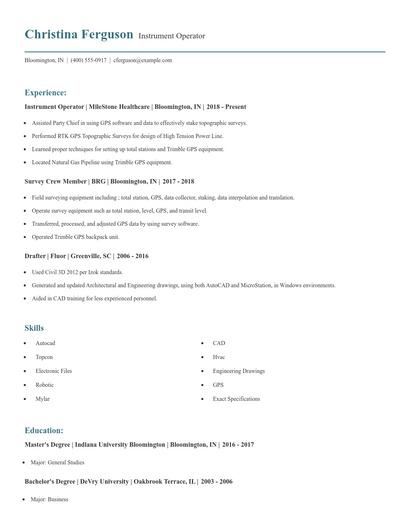 Instrument Operator Resume