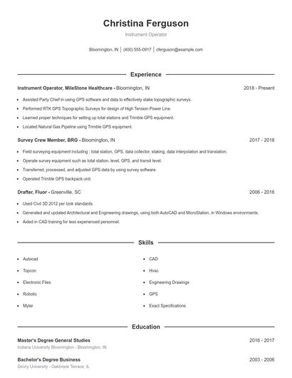 Instrument Operator Resume