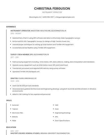 Instrument Operator Resume