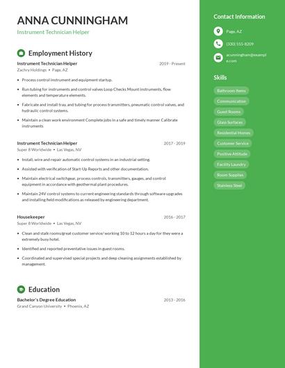 Instrument Technician Helper Resume