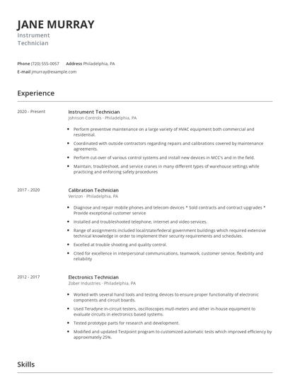 Instrument Technician Resume