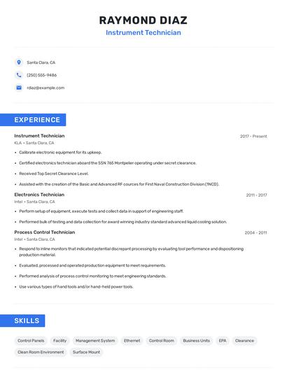 Instrument Technician Resume