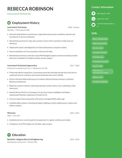 Instrument Technician Resume