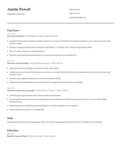 Instrument Technician Resume