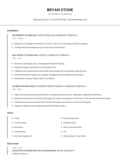 Instrument Technician Resume